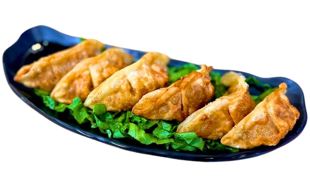 Crispy fried dumplings on lettuce at Impression of Lanzhou, a Chinese Restaurant in Berkeley.
